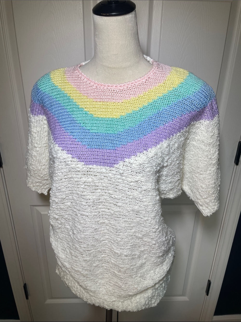 VTG Western Connection Pastel Rainbow Chevron Knit Sweater Slouchy Boho Sz S